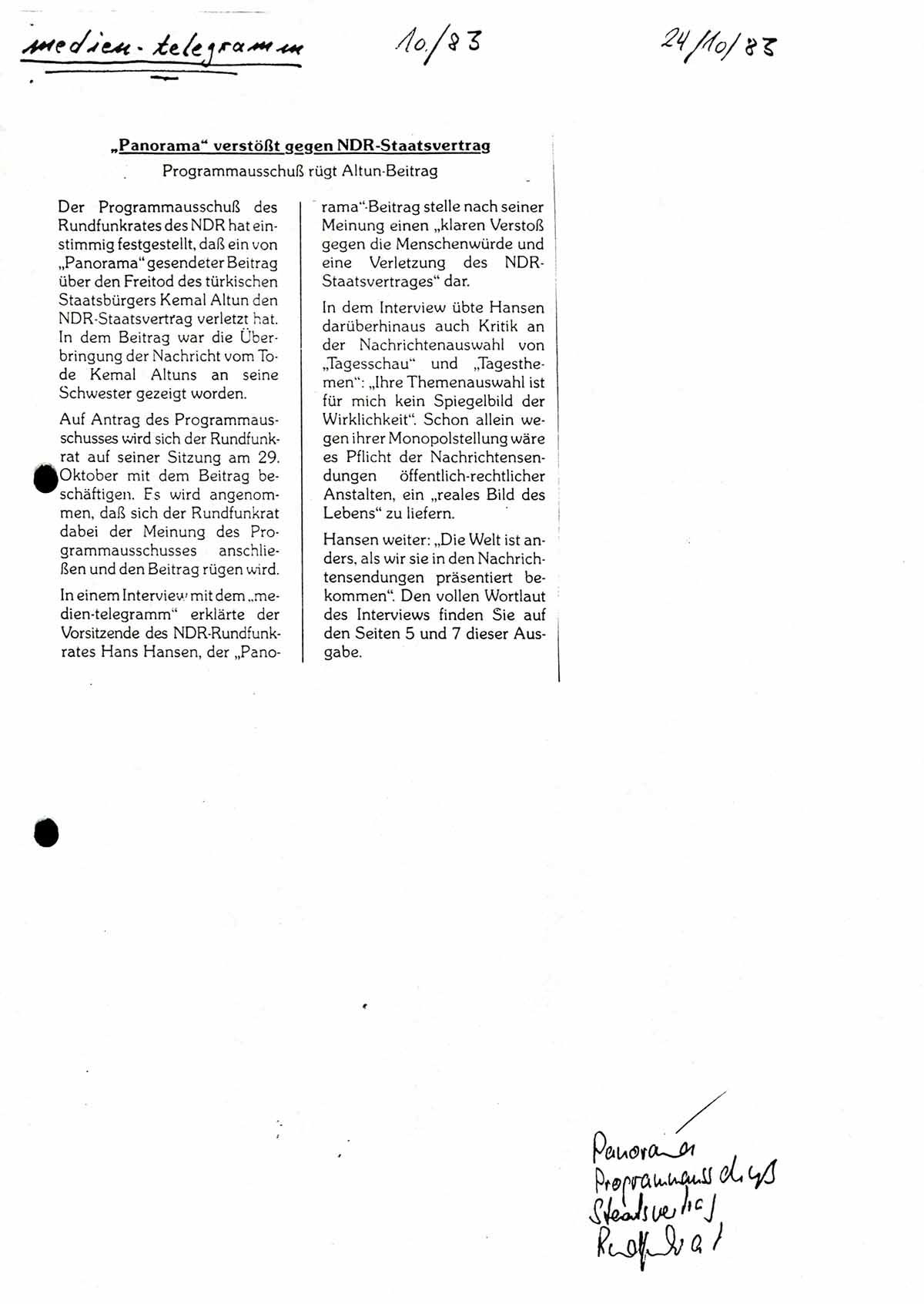 Pressespiegel zum Verstoß gegen den Staatsvertrag des NDR